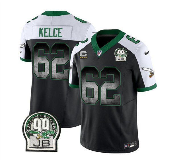 Men's Philadelphia Eagles #62 Jason Kelce Black/White 2023 F.U.S.E. With 4-star C Patch Throwback Vapor Untouchable Limited Football Stitched Jersey
